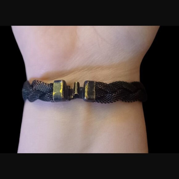 Sarah Cavender Metal Works Black And Brass Mesh Beaded Bracelet 7" - Picture 2 of 6